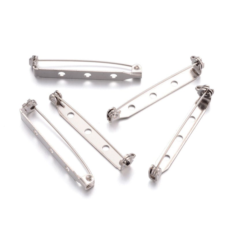 KISSITTY 50-Piece Three Holes Iron Brooch Bar Pins Findings Safety Catch Back Pins Platinum 1.5" (38mm) for Wedding Boutonnieres Pin Making Badges Craft Jewelry Making - Image 1